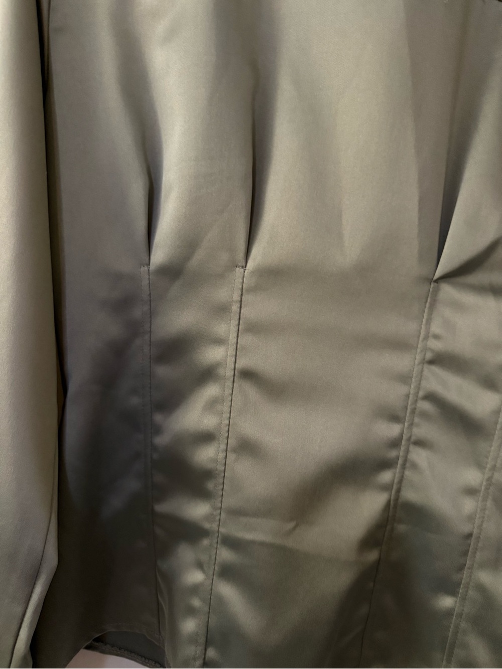 ZARA Y2K Sage Green Cinched Waist Long Sleeve Satin Button Front Blouse Size M - Picture 4 of 8